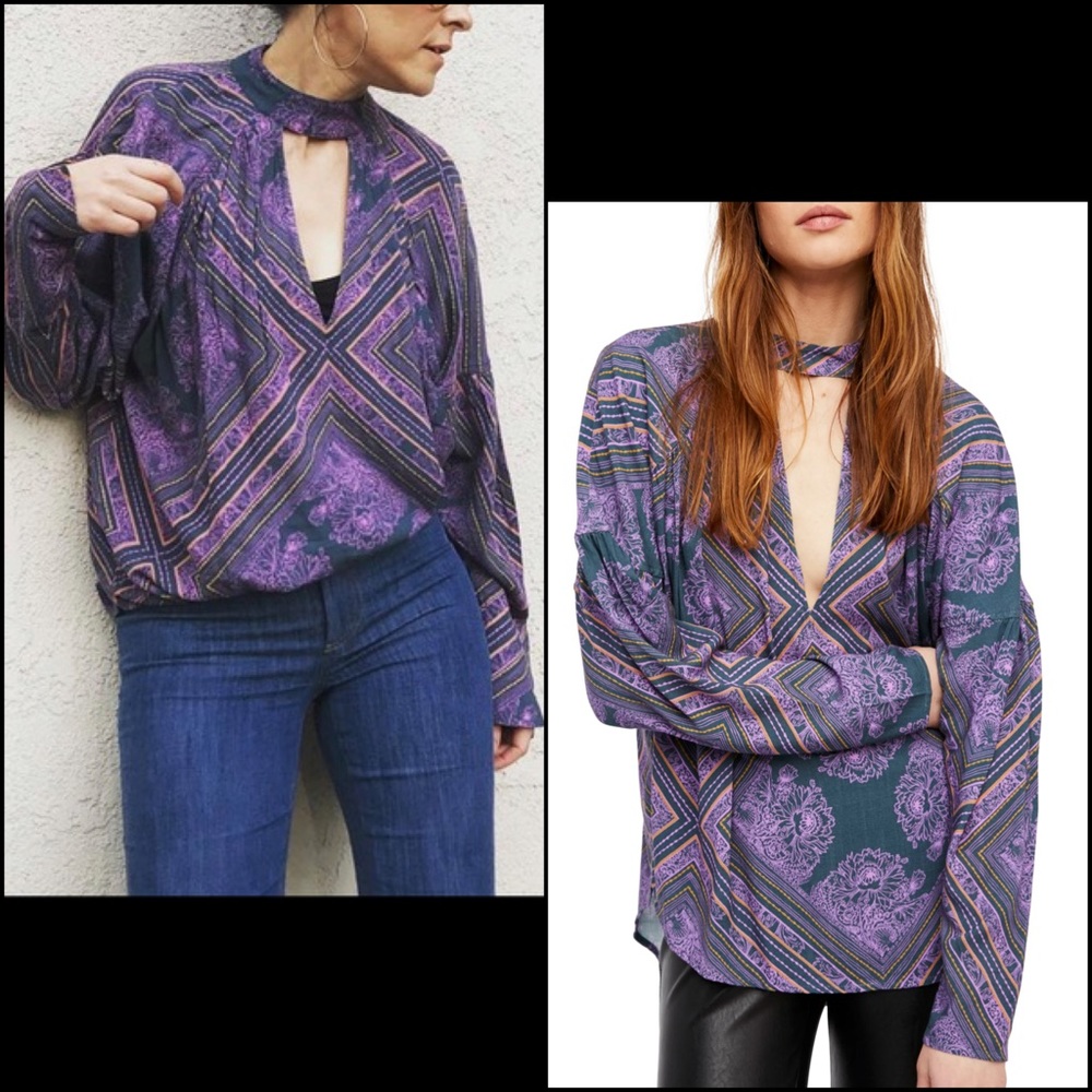 Free People Keyhole High Low Tunic Blouse